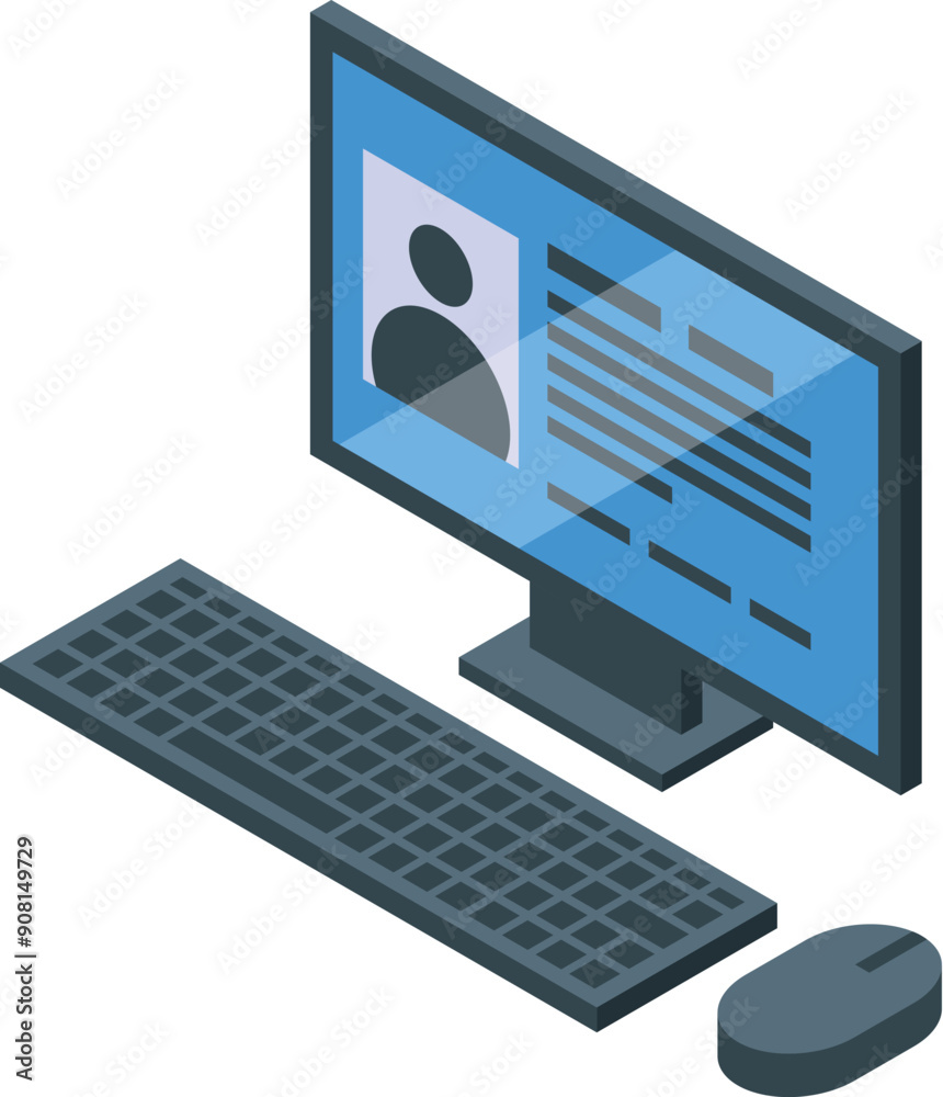 Poster computer is displaying a user profile with personal data on the screen, highlighting the concept of 