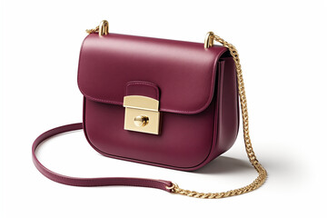 A burgundy-colored crossbody bag against an isolated background