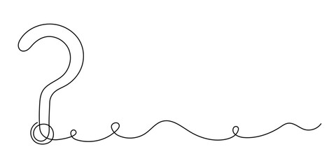 Question mark one line art, hand drawn asking sign, idea continuous contour. Query FAQ concept, finding answer. Editable stroke. Isolated. Vector illustration