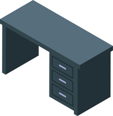 Classic grey office desk with drawers is standing, representing the concept of a productive and organized workplace