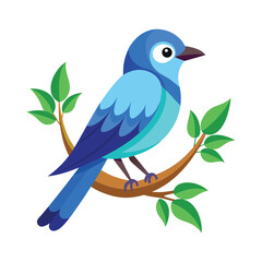 blue bird on branch vector art illustration 