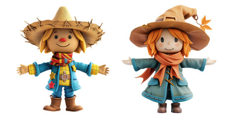 Playful Cowboy and Cowgirl Figures Isolated on Transparent Background