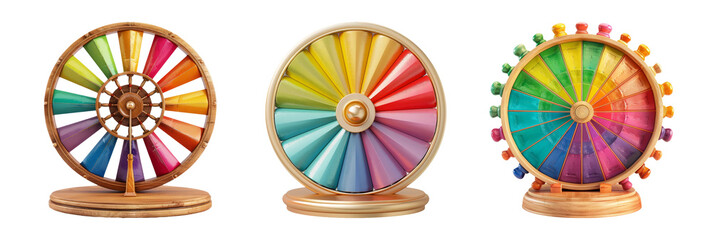 Obraz premium Colorful Prize Wheels in Various Designs Isolated on Transparent Background