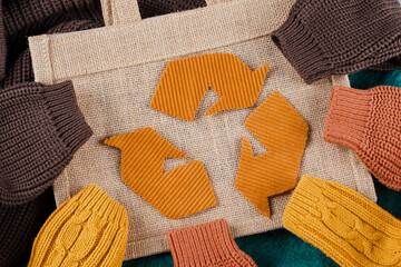 Go green. Fashion Rental and Thrifting. Environmental responsibility. Sustainable fashion concept. top view