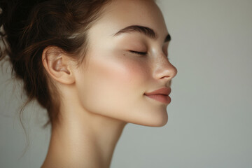 Fototapeta premium A close up of a girl's face with her eyes closed