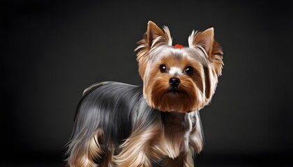 Naklejka premium A view of a Yorkshire Terrier on a plain background