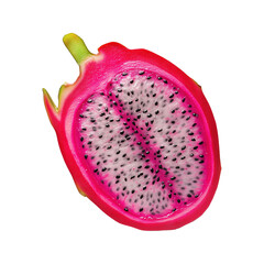 Fresh Dragon Fruit Half Isolated on White Background