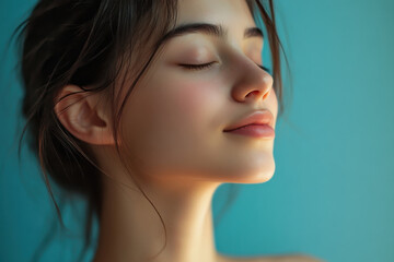 Fototapeta premium A close up of a girl's face with her eyes closed