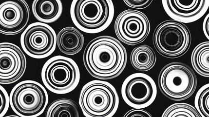 Black and white abstract circles pattern background art.