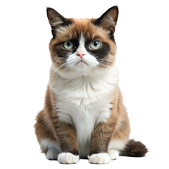 Grumpy cat looking at camera, isolated on white background. Generative AI. 