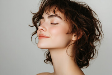 A close up of a girl's face with her eyes closed