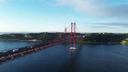 25th April Bridge in Lisbon, Portugal aerial shot