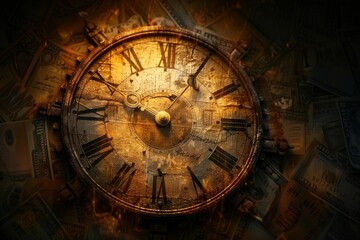 Obraz premium A clock made of coins and banknotes, symbolizing the relationship between time and money.