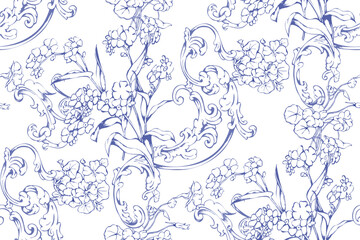 Wildflowers. Seamless abstract pattern. In style Toile de Jou. Suitable for fabric, mural, wrapping paper and the like