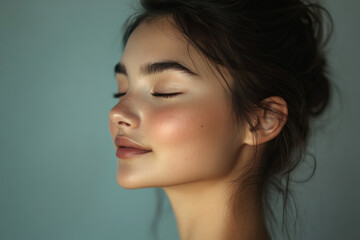 Fototapeta premium A close up of a girl's face with her eyes closed
