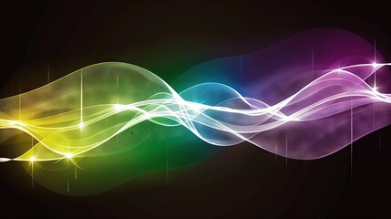 Fototapeta premium A vibrant wave of light shimmers against a dark backdrop, featuring distinct white streaks emanating upward