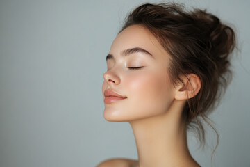 Obraz premium A close up of a girl's face with her eyes closed