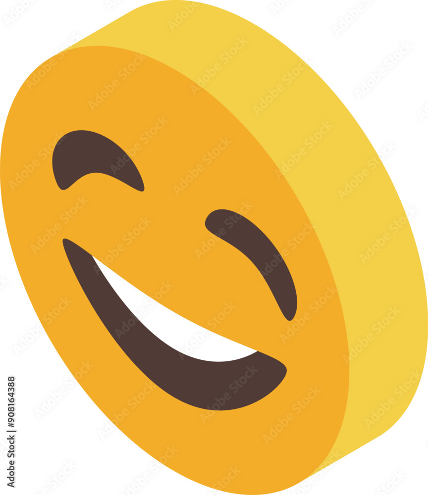 Wall mural yellow happy emoji winking and smiling isometric icon represents happiness and joy