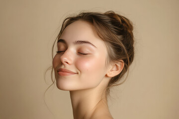 A close up of a girl's face with her eyes closed