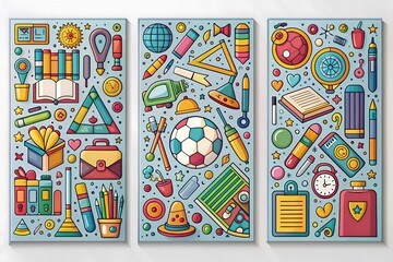 School supplies flat design. Big vector set of elements with stationery and school supplies. Office and education equipment - book, notebook, ruler, flasks, paints, pencils and etc. Back to school.
