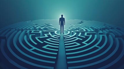 Maze leading to a central human figure, social engineering concept, psychological influence