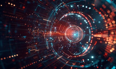 Creative digital tech circle on dark background. Big data and technology concept.