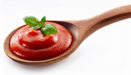 tomato sauce on a Wood Spoon isolated on white background