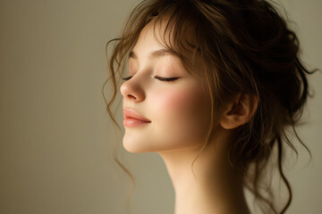 A close up of a girl's face with her eyes closed
