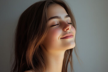 A close up of a girl's face with her eyes closed