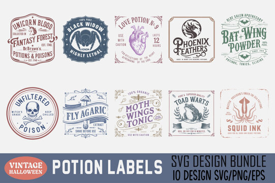 Vintage Halloween Potion Label Bundle