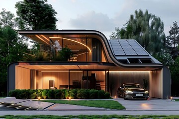 modern cozy house with garage and pool for sale or rent with beautiful landscaping on background.