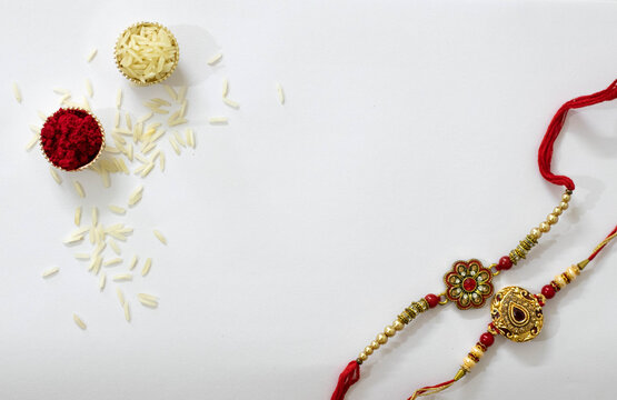 Rakshabandhan festival photos with white tabletop and rakhi roli rice