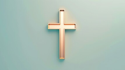 Fototapeta premium Golden Cross on Abstract Blue Background with Geometric Patterns, Soft and Dreamy Atmosphere for Spiritual Reflection