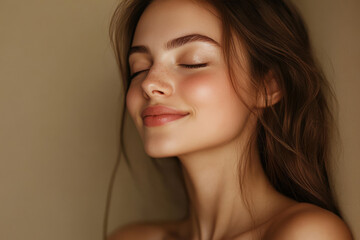 Fototapeta premium A close up of a girl's face with her eyes closed