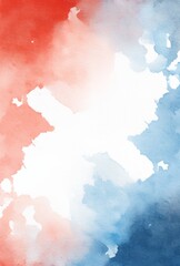 Obraz premium Watercolor Red White and Blue Background with Minimalistic White Space in the Middle, Clipart Style