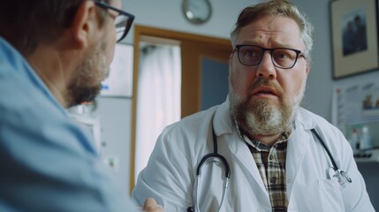 Doctor's Concerned Expression, Close-up, Man with White Coat and Stethoscope, Patient in the Background, Medical Consultation, Healthcare, Doctor