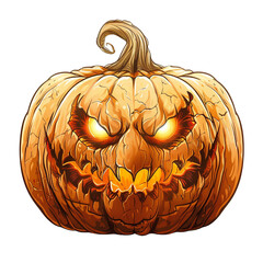 Orange Halloween pumpkin cartoon face isolated white background