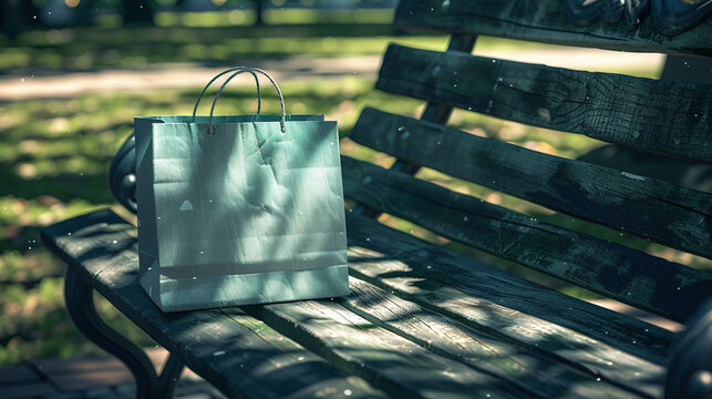 Forgotten Errands: Abandoned Shopping Bag on Park Bench