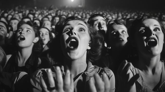 The Thrill of the Crowd, Black and White Photography, Close-up, Faces, Audience, Performance, Excitement