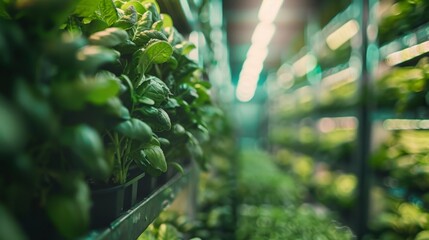 Vertical Farm Greens Lush Greens under Artificial Light, vertical farm, hydroponics, indoor farming, plant growth