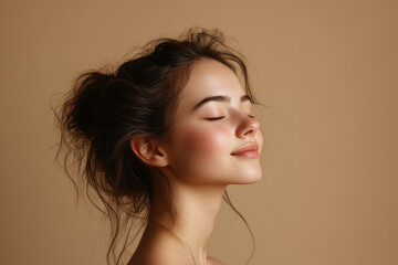 A close up of a girl's face with her eyes closed