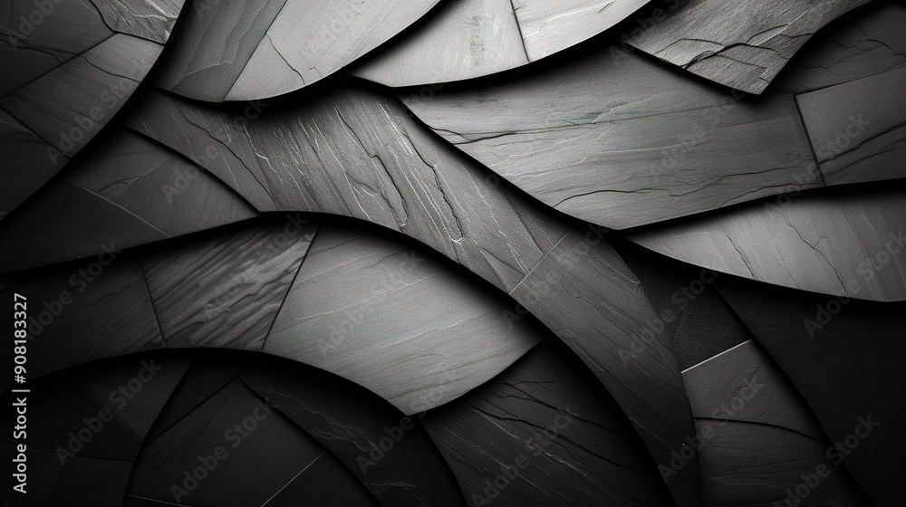 Wall mural   A monochrome image of interlocking geometric shapes and varied dimensions