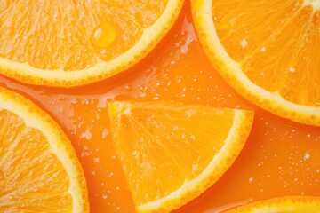 Close-Up of Fresh Orange Slices with Juice and Water Droplets
