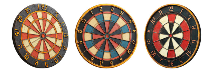 Various Dartboards Set Isolated on Transparent Background