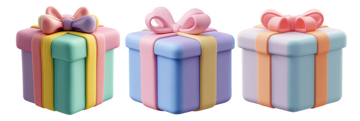 Wrapped Gift Boxes Set Isolated on Transparent Background