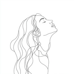 Minimalist line drawing of girl silhouette, continuous line art, simplicity and elegance, black lines on white background, minimal detail, one continuous stroke, modern and clean design, vector style