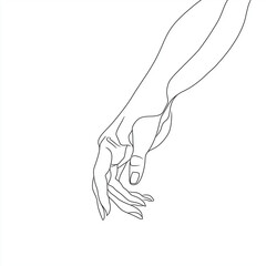 Minimalist line drawing of human hand, continuous line art, simplicity and elegance, black lines on white background, minimal detail, one continuous stroke, modern and clean design, vector style