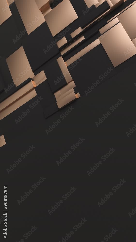 Poster black and golden moving tessellated rectangular surface. abstract background with wobbling scaling f