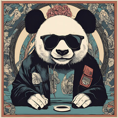 panda, fumetti, animale, orso, vettoriale, illustrazione, carina, carattere, cranio, arte, cane, design, divertimento, icona, disegno, nera, buffo, pirata, fauna, cina