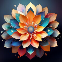 Fototapeta premium A mesmerizing, symmetrical mandala bursting with vibrant colors and intricate details, ideal for use in wellness branding, meditation apps, or as eye-catching wall art.
